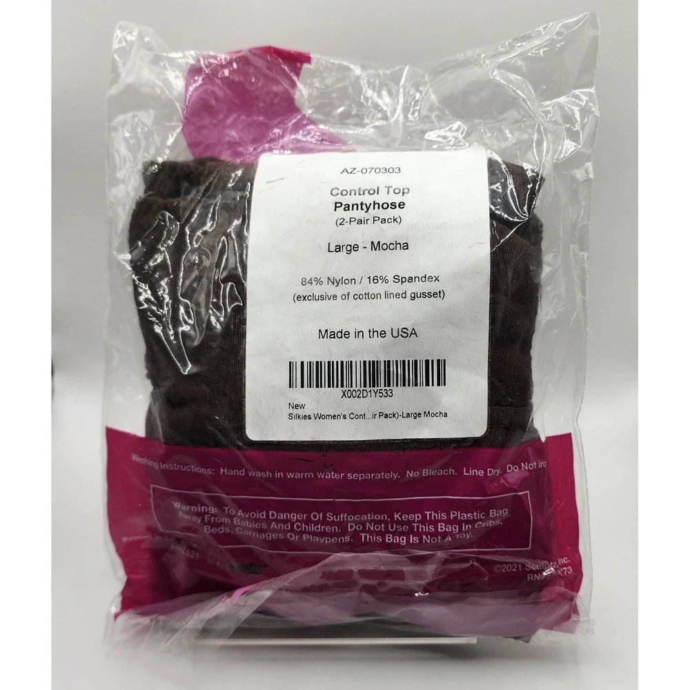 New Silkies Pantyhose Women Large Mocha Control Top 2-Pair Pack AZ-070303